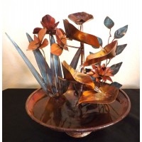 Copper Table Fountain, Small Size, Iris Flowers, Vine and Water Lily   183366187063